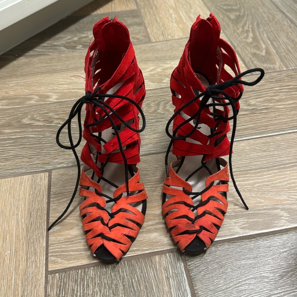 Zara - Red & Coral lace up heels